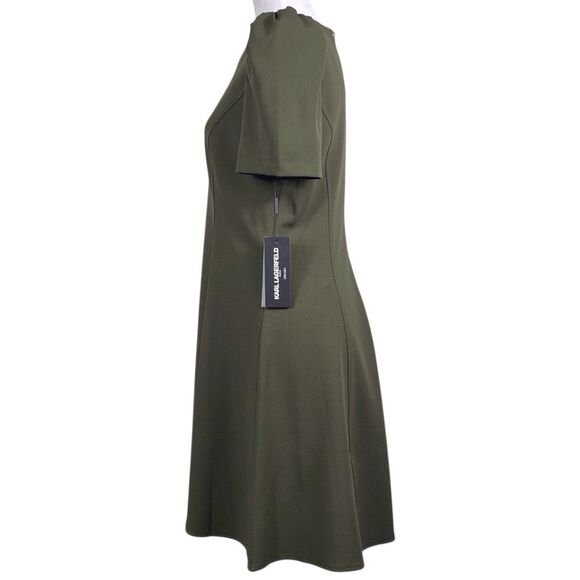 NWT Karl Lagerfeld Paris Short Puff-Sleeve Scuba Crepe Dress Size 8 Olive Green - Picture 6 of 16